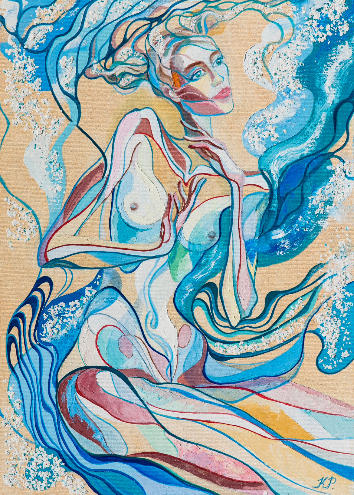 "Aquarius" 70x50 cm. Oil on canvas, texture. 2021